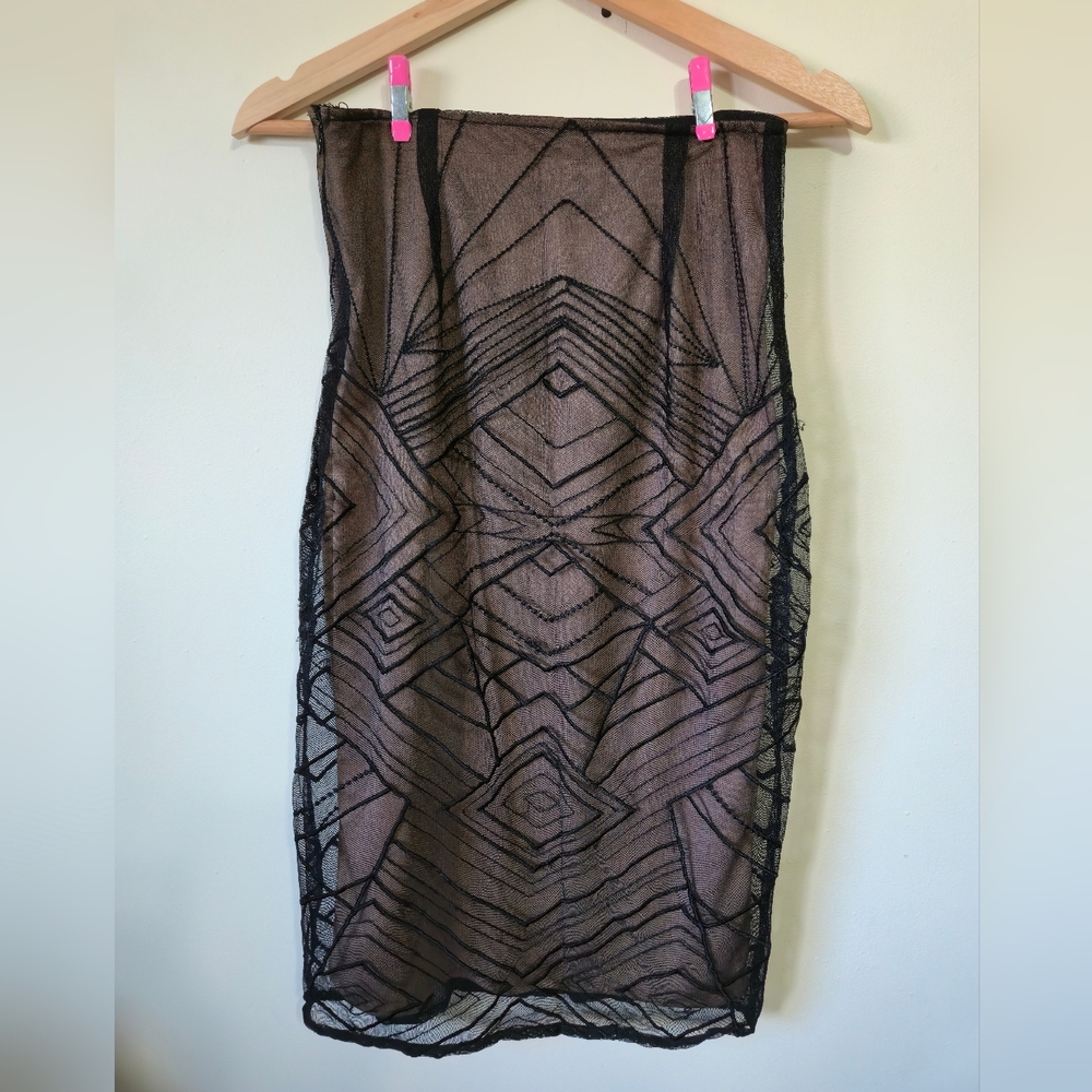 3/$20 VINTAGE High Waist Black Mesh Geometric Overlay Skirt 40s Vibe, Sm/26